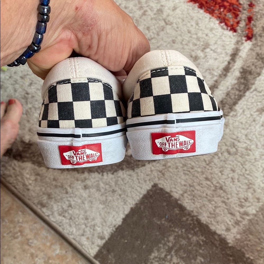 Vans Black and White Checkerboard Slip-On Sneakers Size 5 - Picture 4 of 7